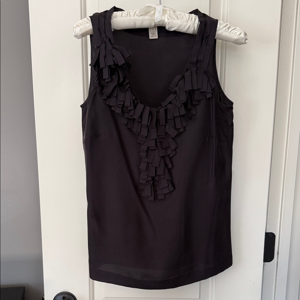 J. Crew Dark Grey Sleeveless Ruffle Blouse